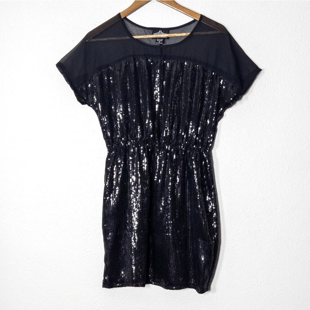 Angie Short Sleeve Dress Size S Black Sequin Cocktail Mini Party Evening